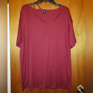 Shein Curvy Deep Burgundy V neck off shoulder with strap top 1x NEW